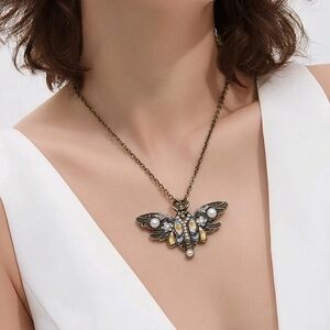 Death’s Head Moth Necklace Gothic Skull Butterfly Art Nouveau Pendant 20" Moody